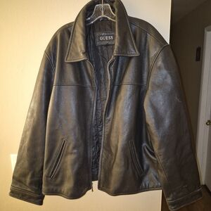 Guess Leather Motorcycle Bomber Jacket in Black Mens Size Large